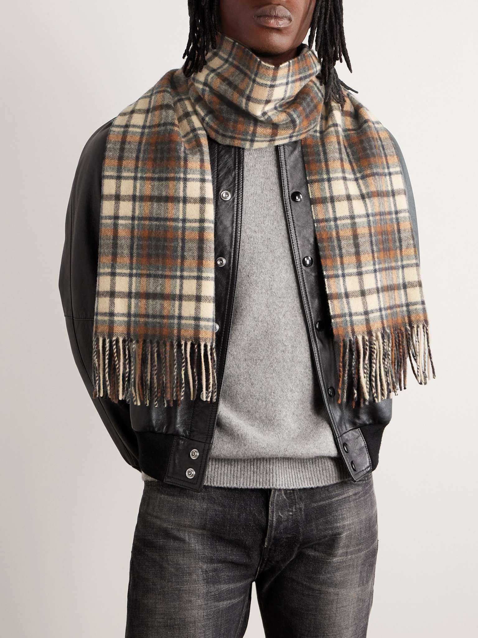 Fringed Checked Cashmere Scarf - 2