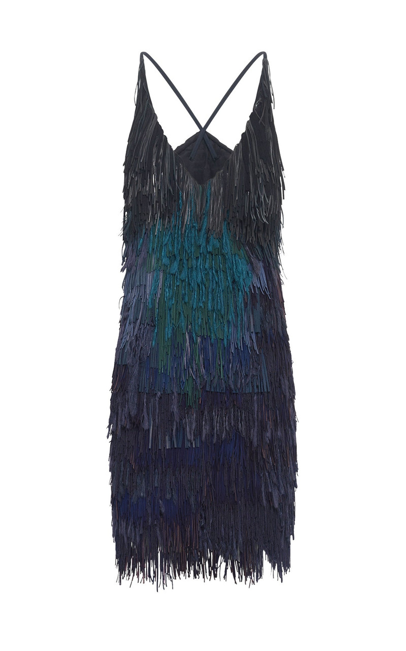 Freyja Fringe Mini Dress in Navy Multi Silk 1