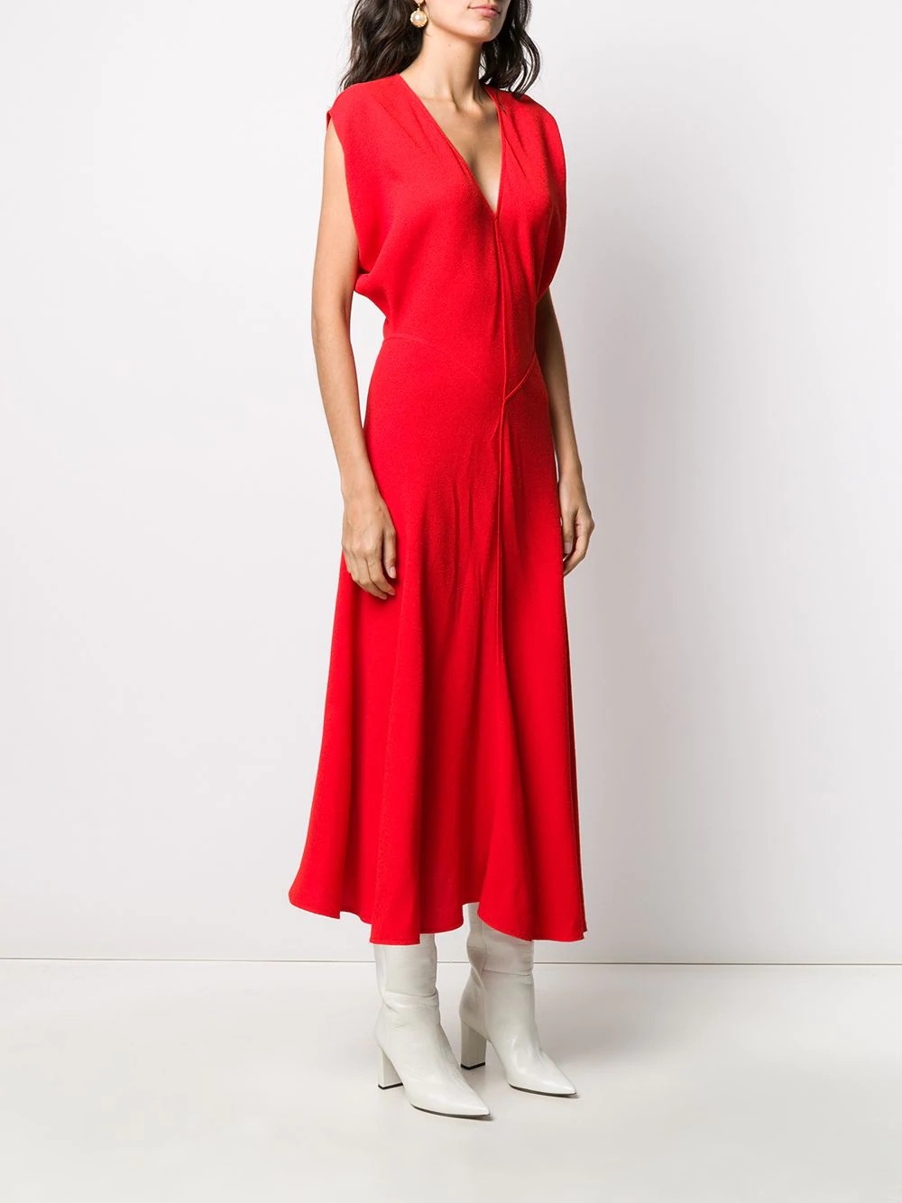 flared V-neck midi dress - 3