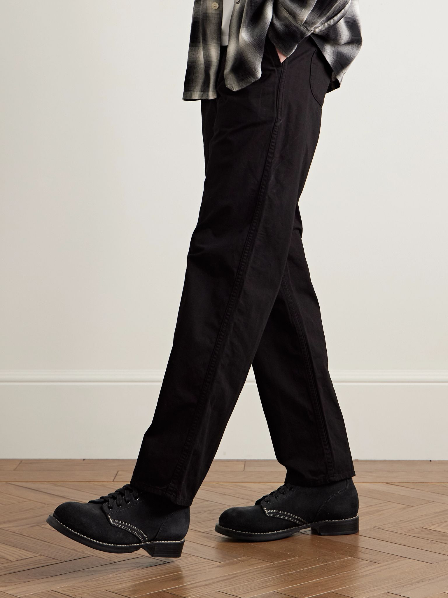 Brigadier-Folk Leather-Trimmed Suede Boots Black - 2