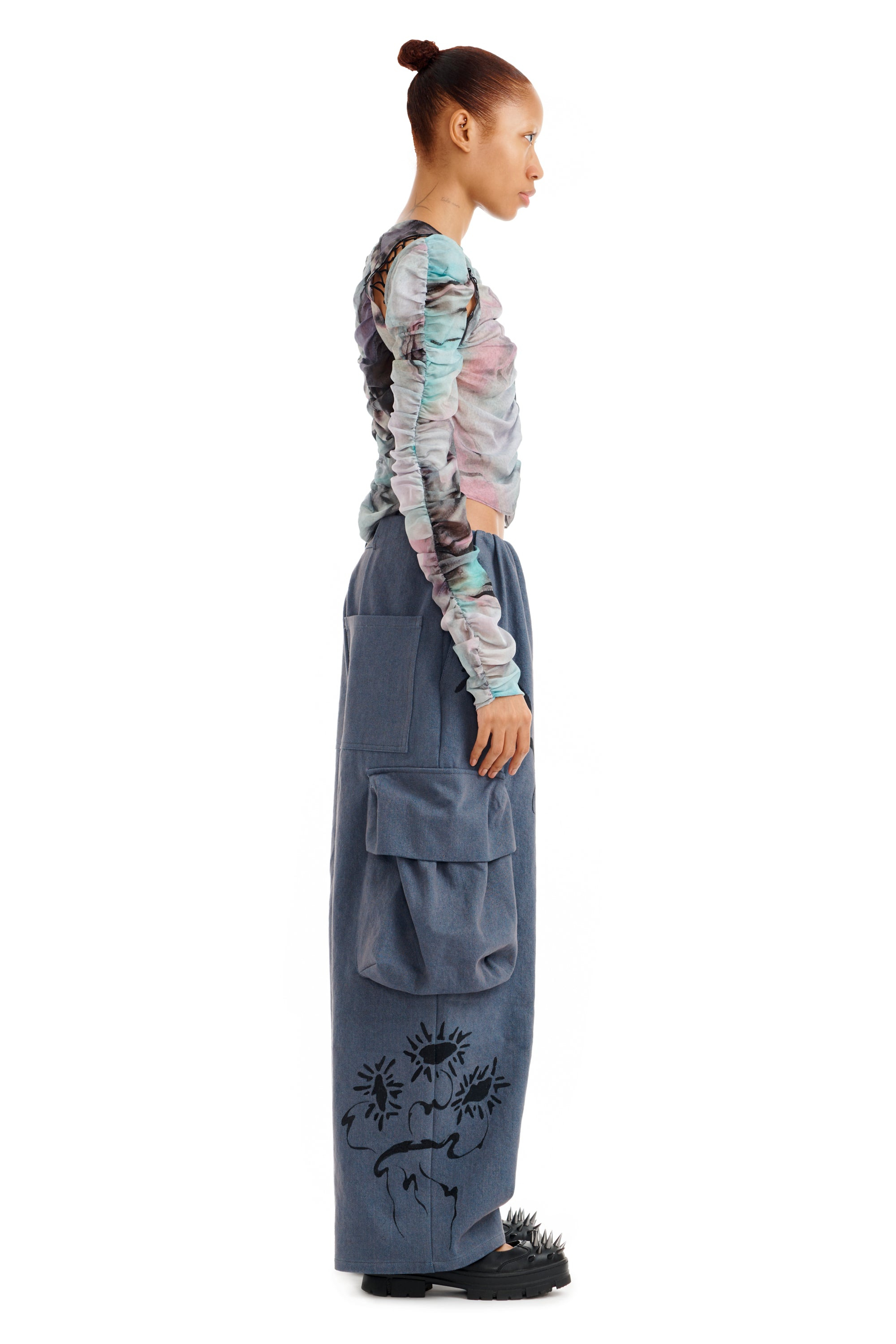 CHARCOAL DAISY PLEATED CARGO PANT - 4