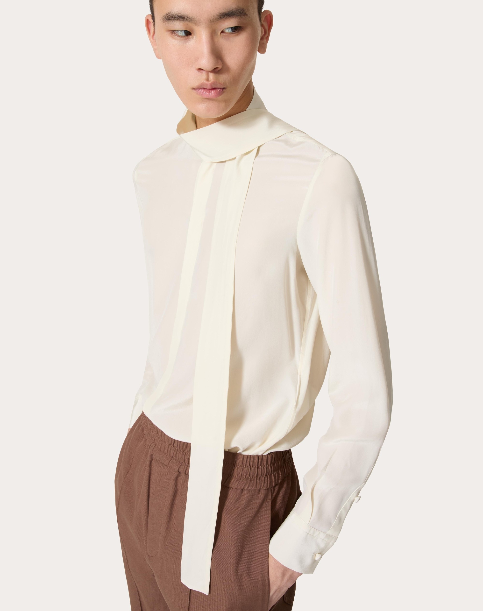 SILK SHIRT WITH SCARF DETAIL AT NECK - 5