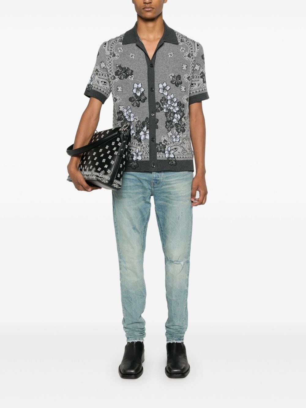 floral-jacquard knitted shirt - 2