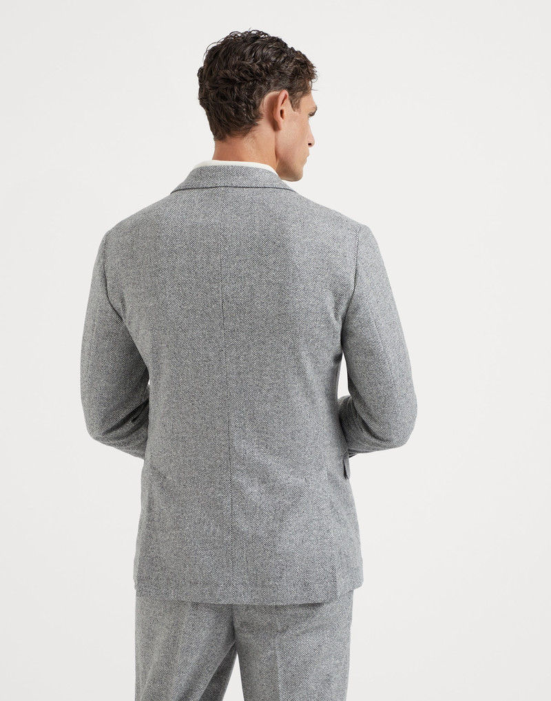 Brunello Cucinelli Flecked wool, silk and cashmere comfort chevron deconstructed blazer with large peak lapels and meta outlook