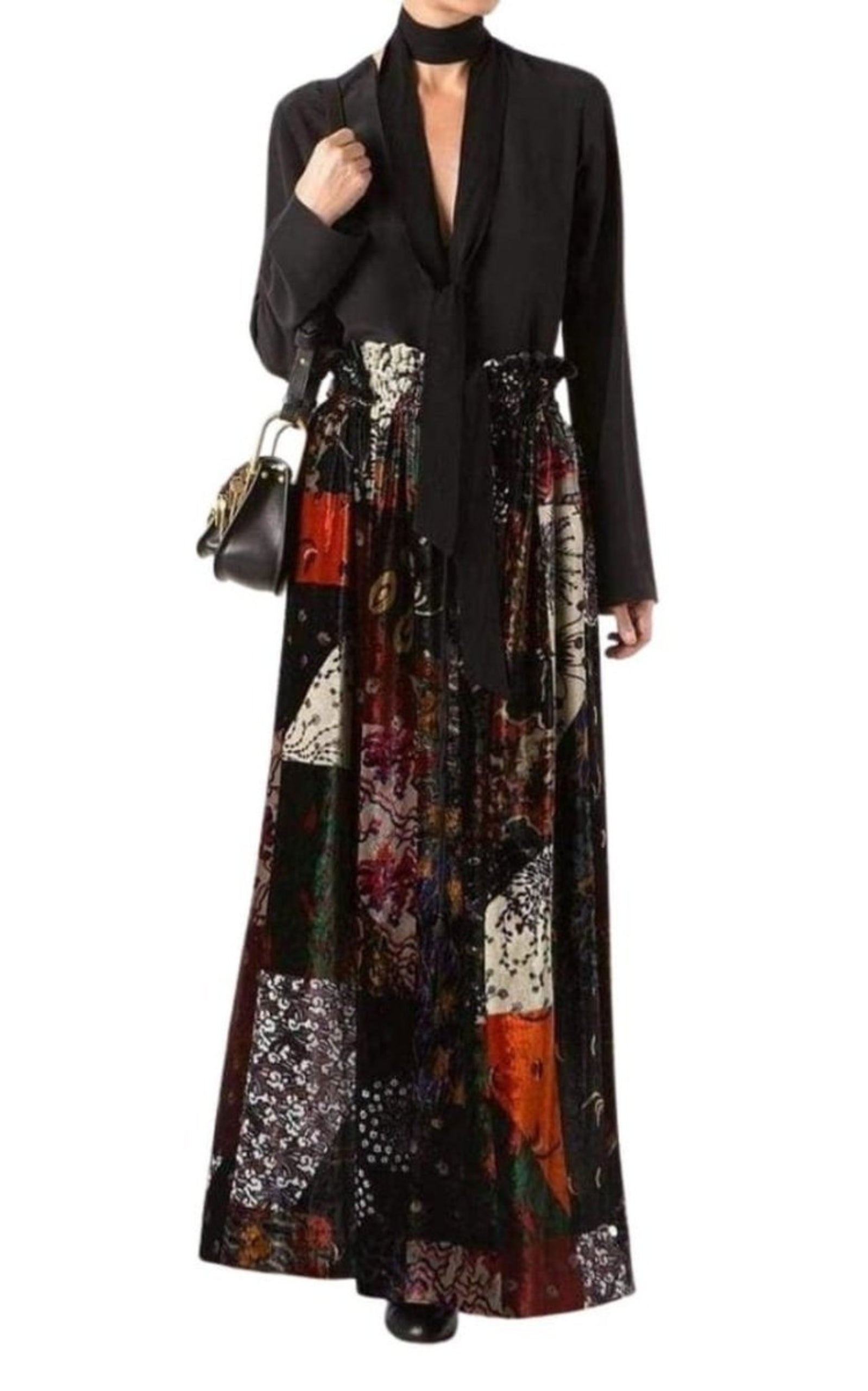 Velvet Patchwork Silk Blend Maxi Skirt - 2