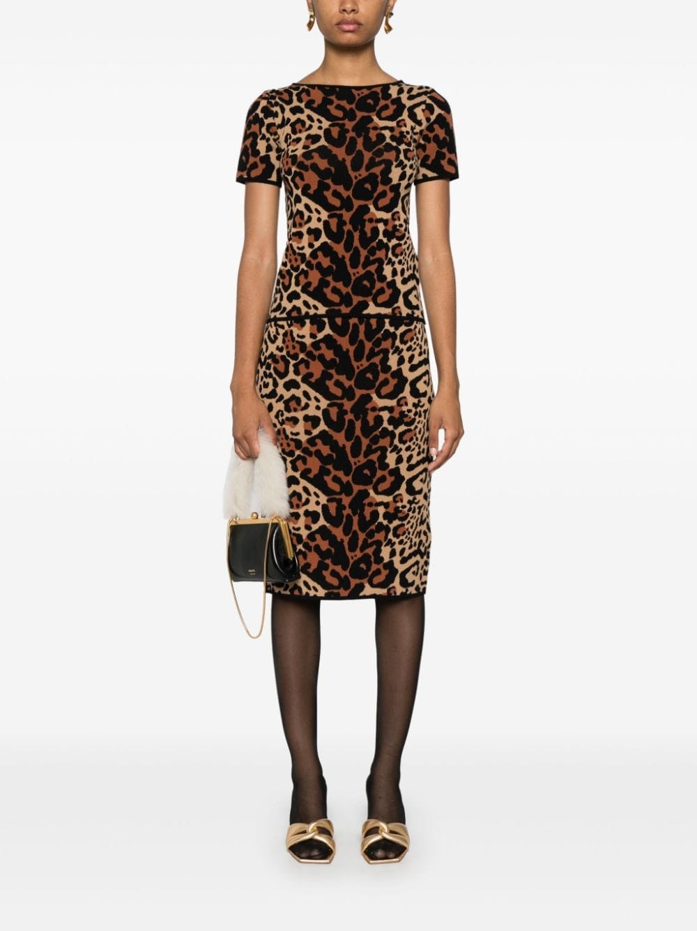 leopard-jacquard midi skirt - 2