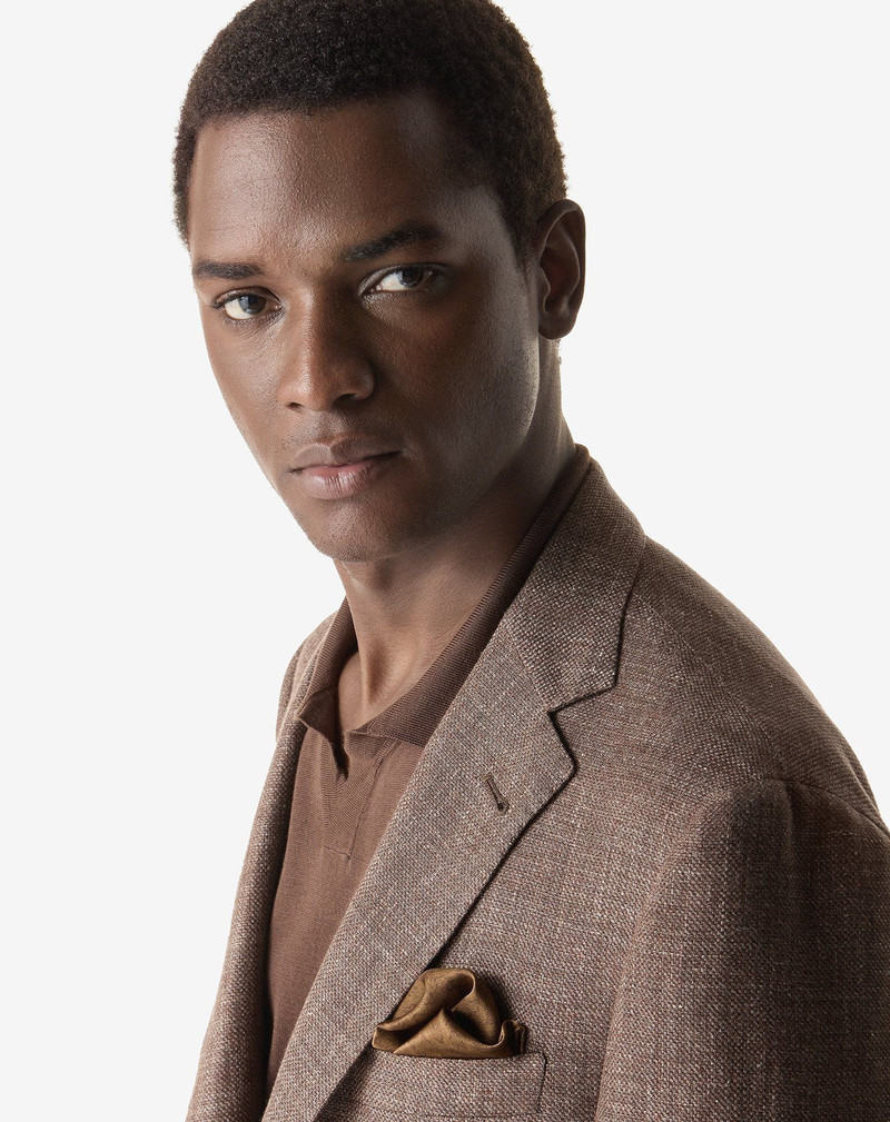 Brown hopsack jacket in linen and wool 4