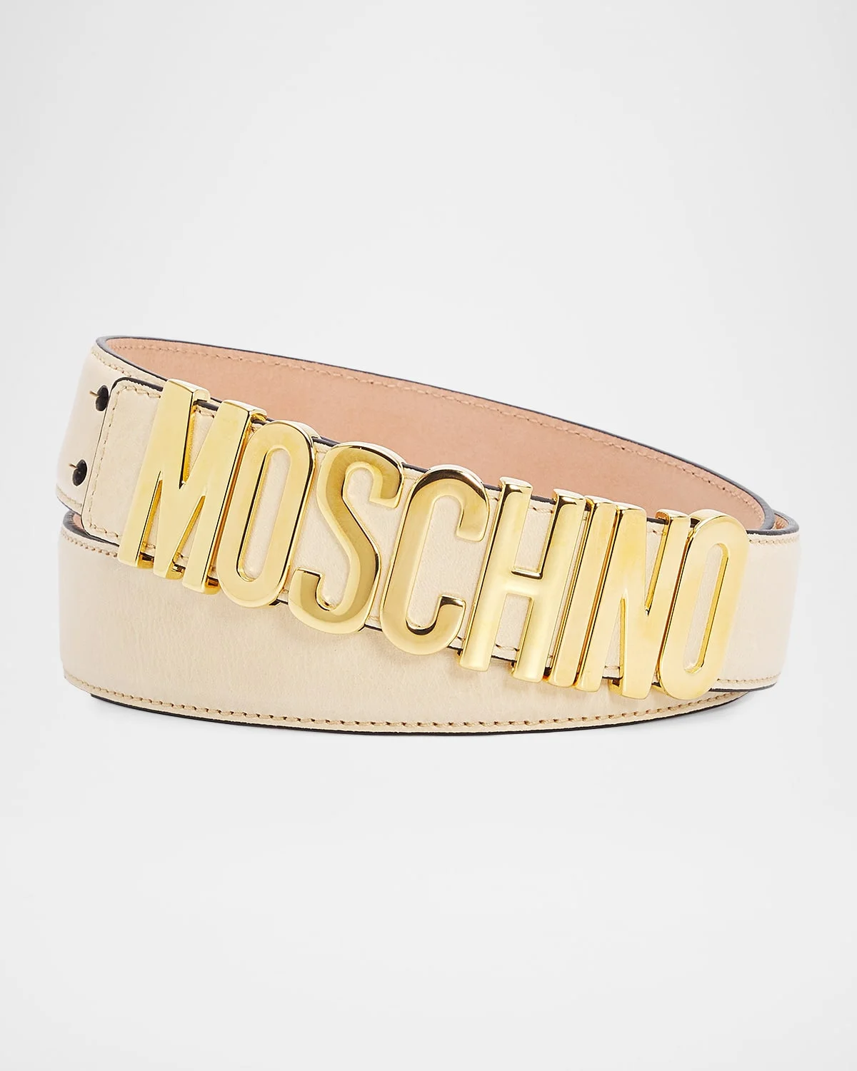 Men's Lettering Logo Leather Belt, Sand - 1