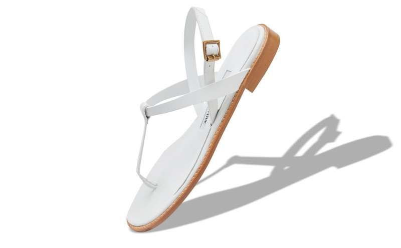 Manolo Blahnik White Calf Leather Flat Sandals outlook