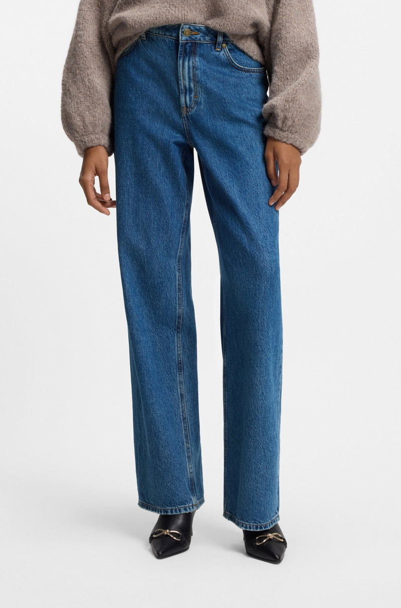 WIDE-LEG JEANS IN BLUE DENIM WITH STACKED LOGO 2