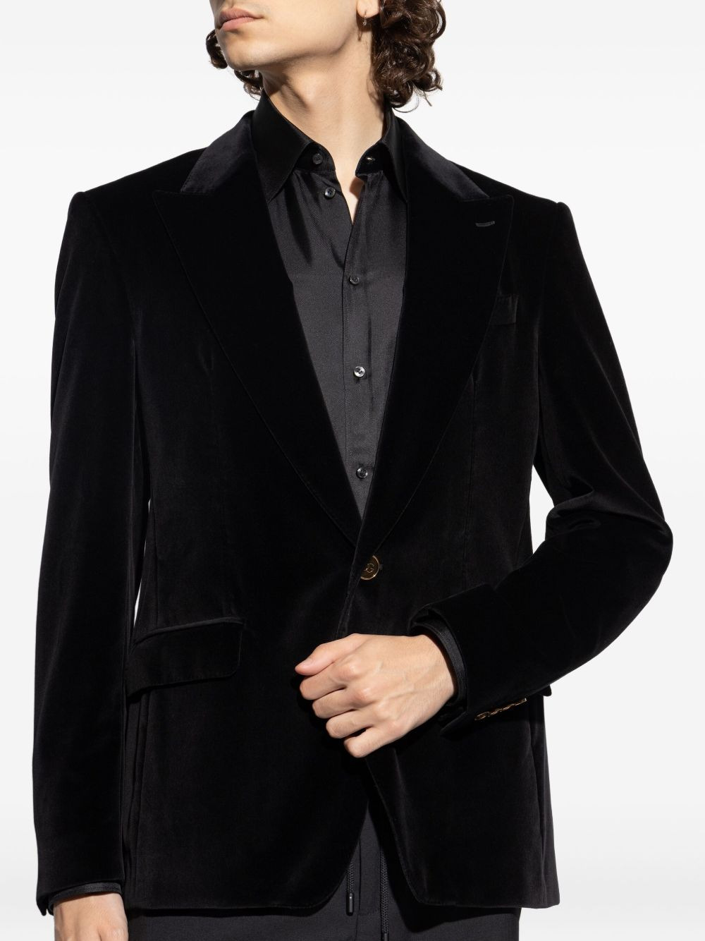velvet notched-lapel blazer - 3