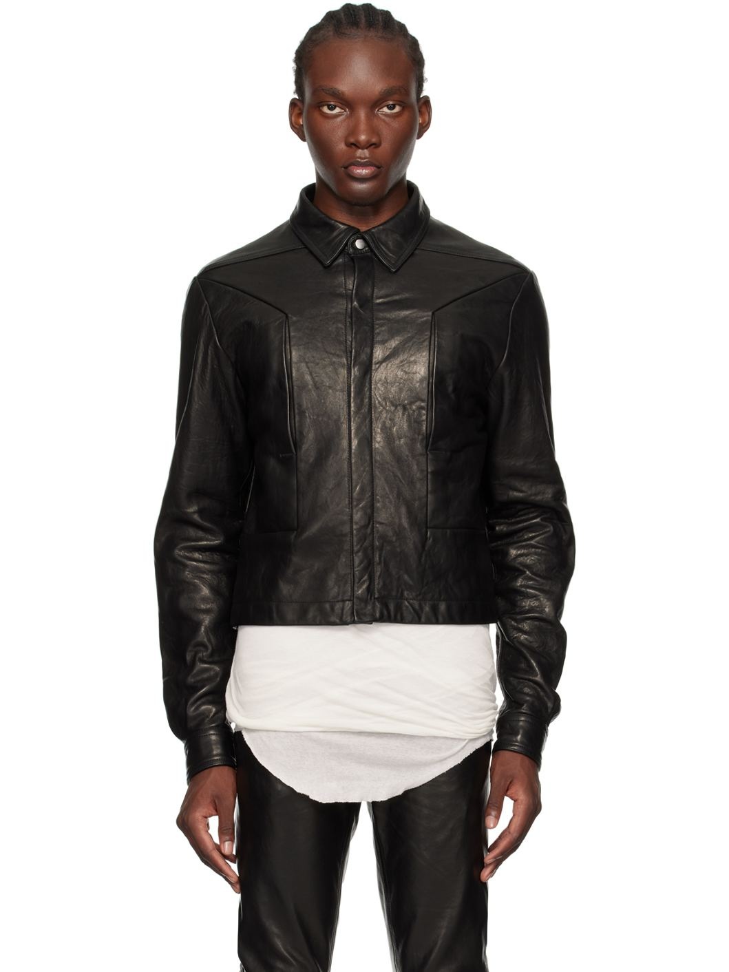 Rick Owens Black Porterville Alice Strobe Leather Jacket | REVERSIBLE