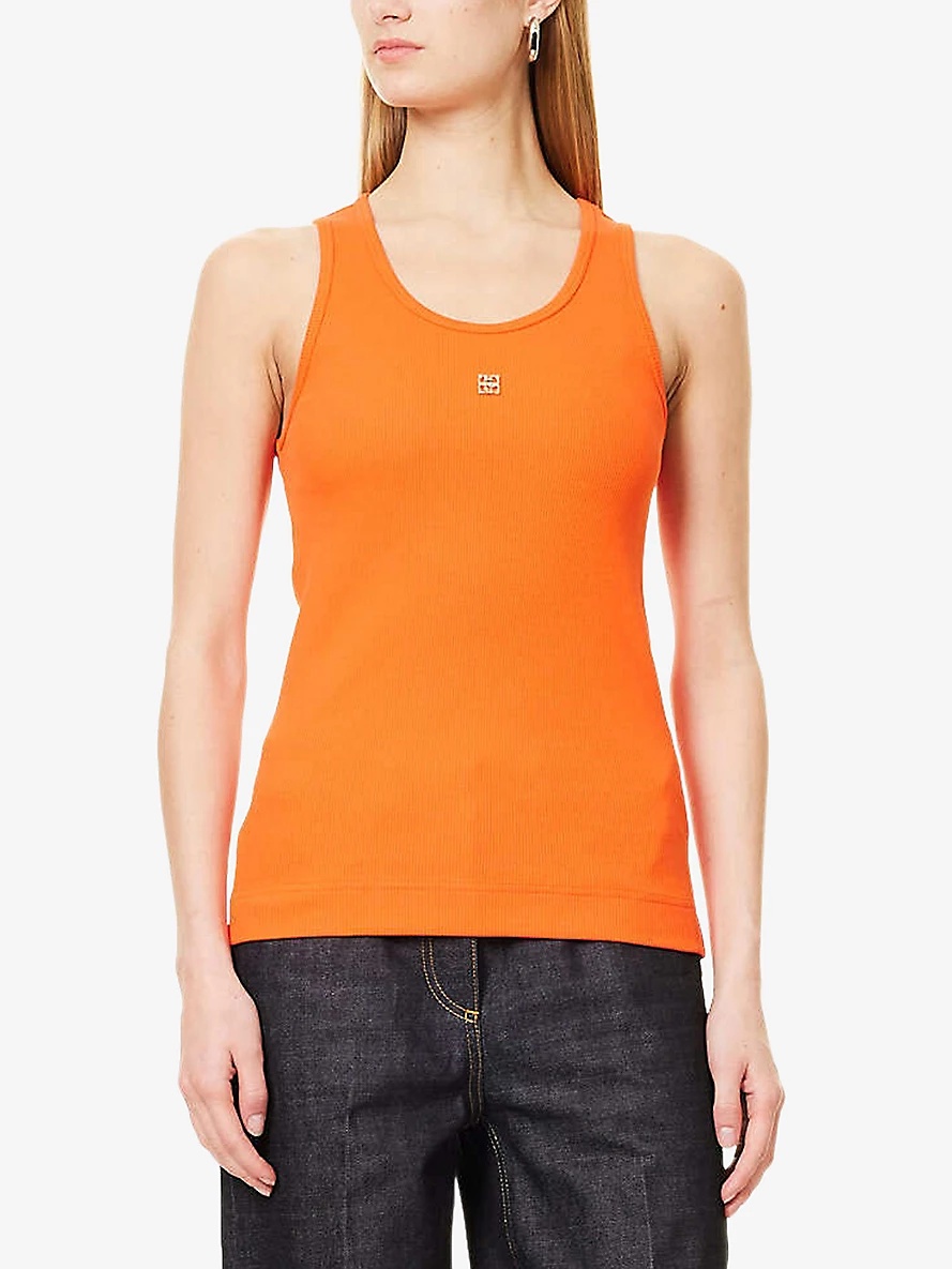Brand-Plaque Ribbed Cotton-Jersey Tank Top - 3