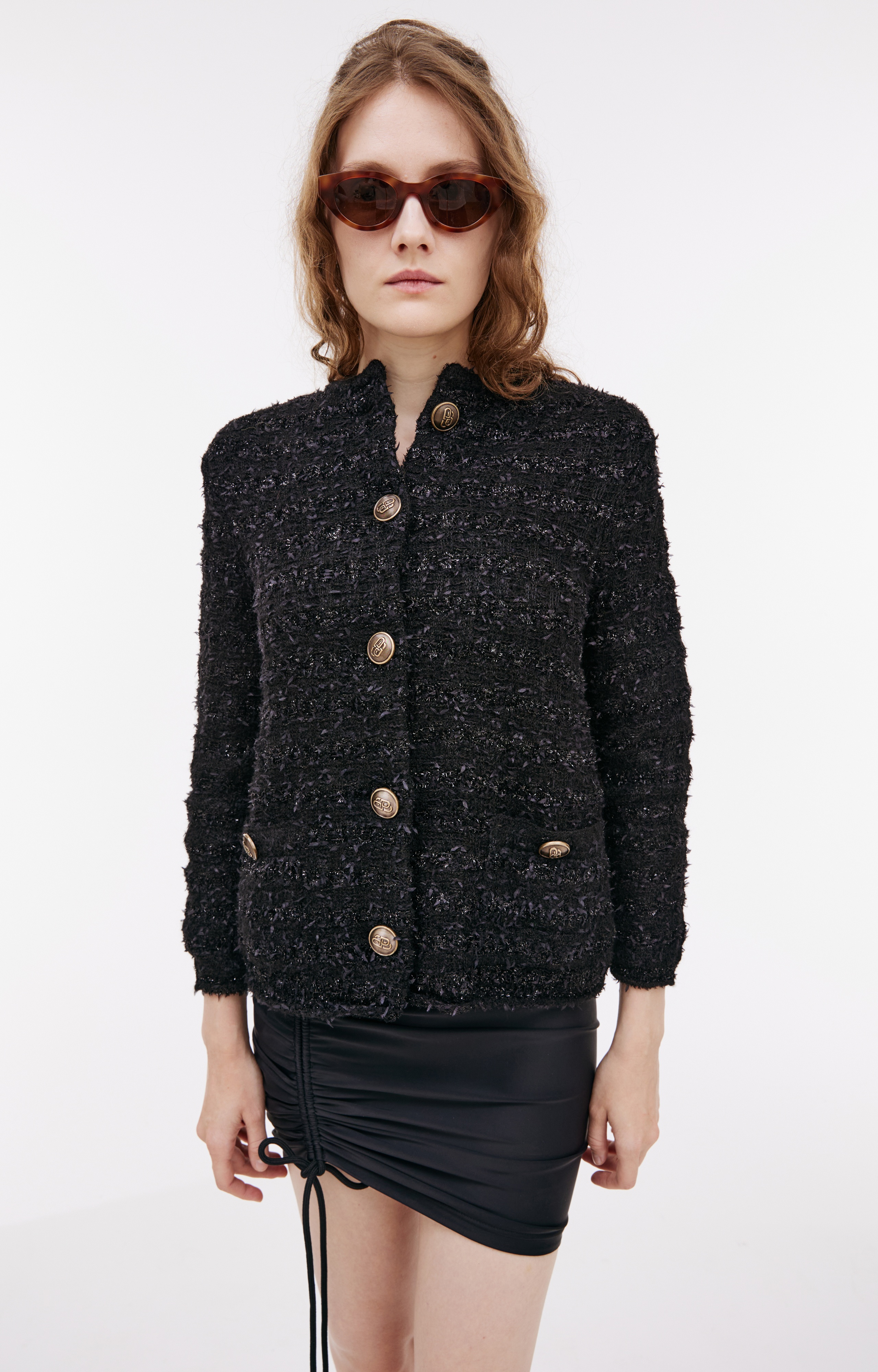 BLACK TWEED CARDIGAN - 4