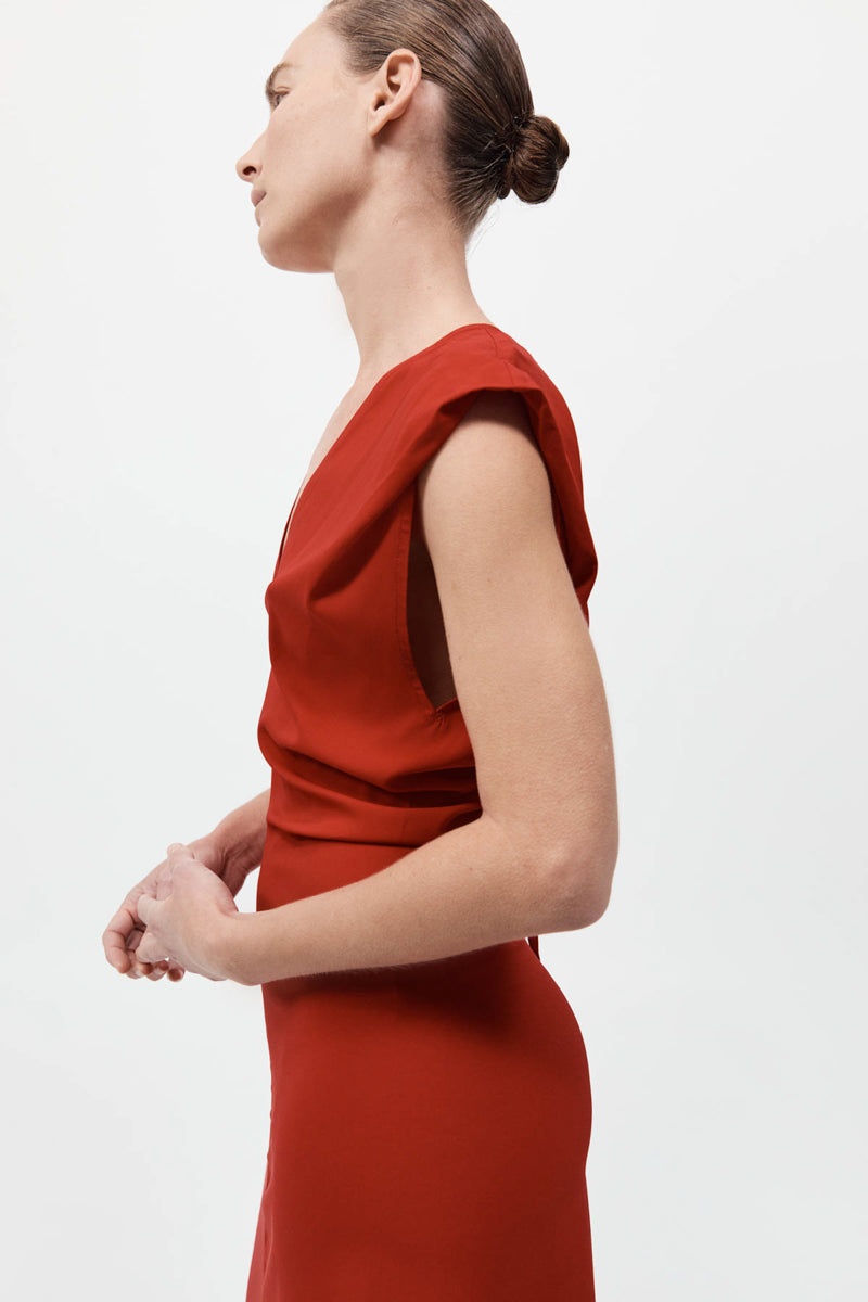 Plunge Drape Dress - Rosso - 5