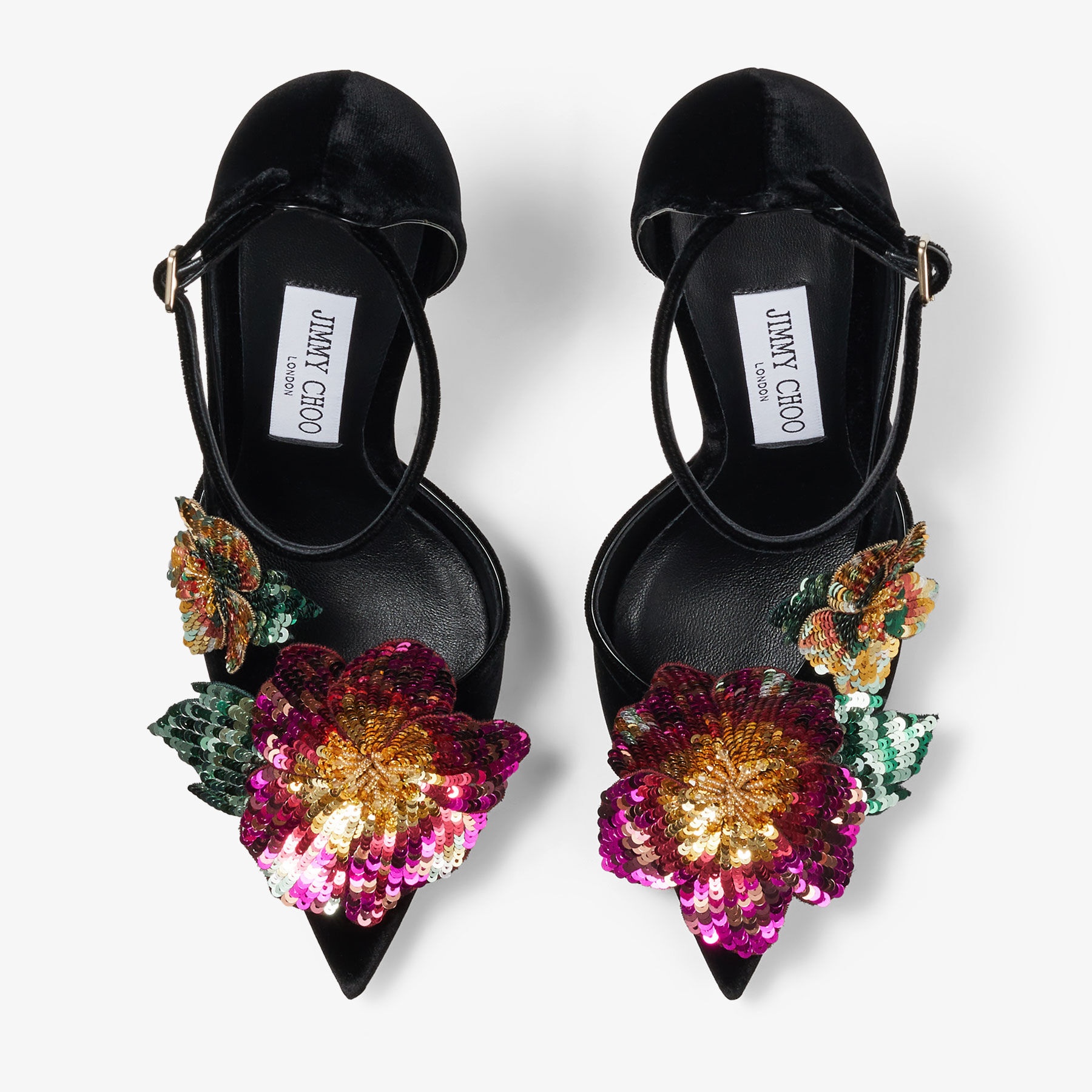 Azara 100
Black Velvet Pumps with Sequin Flowers - 5