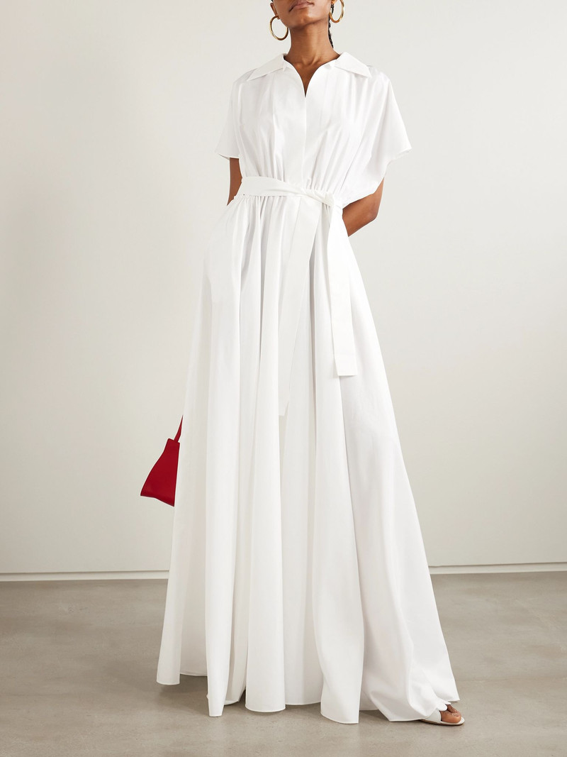 NORMA KAMALI Belted pleated poplin gown White outlook
