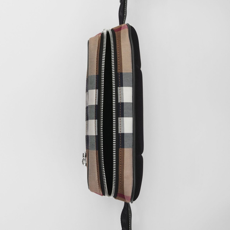 Check Cotton Canvas and Leather Bum Bag 5