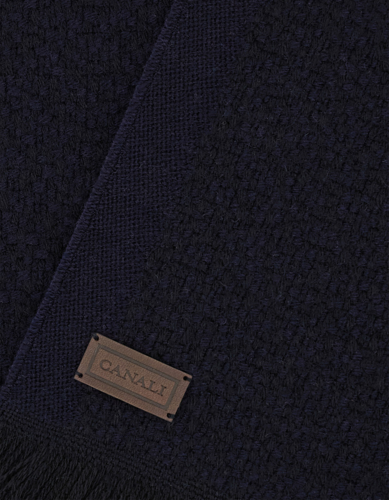 BLUE MICRO TEXTURED VIRGIN WOOL SCARF 3