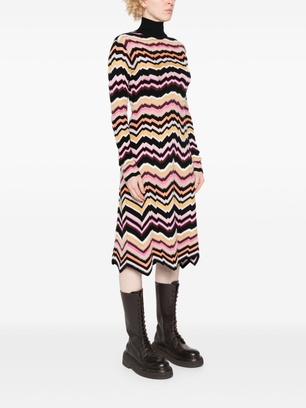 zigzag-detail midi dress - 3