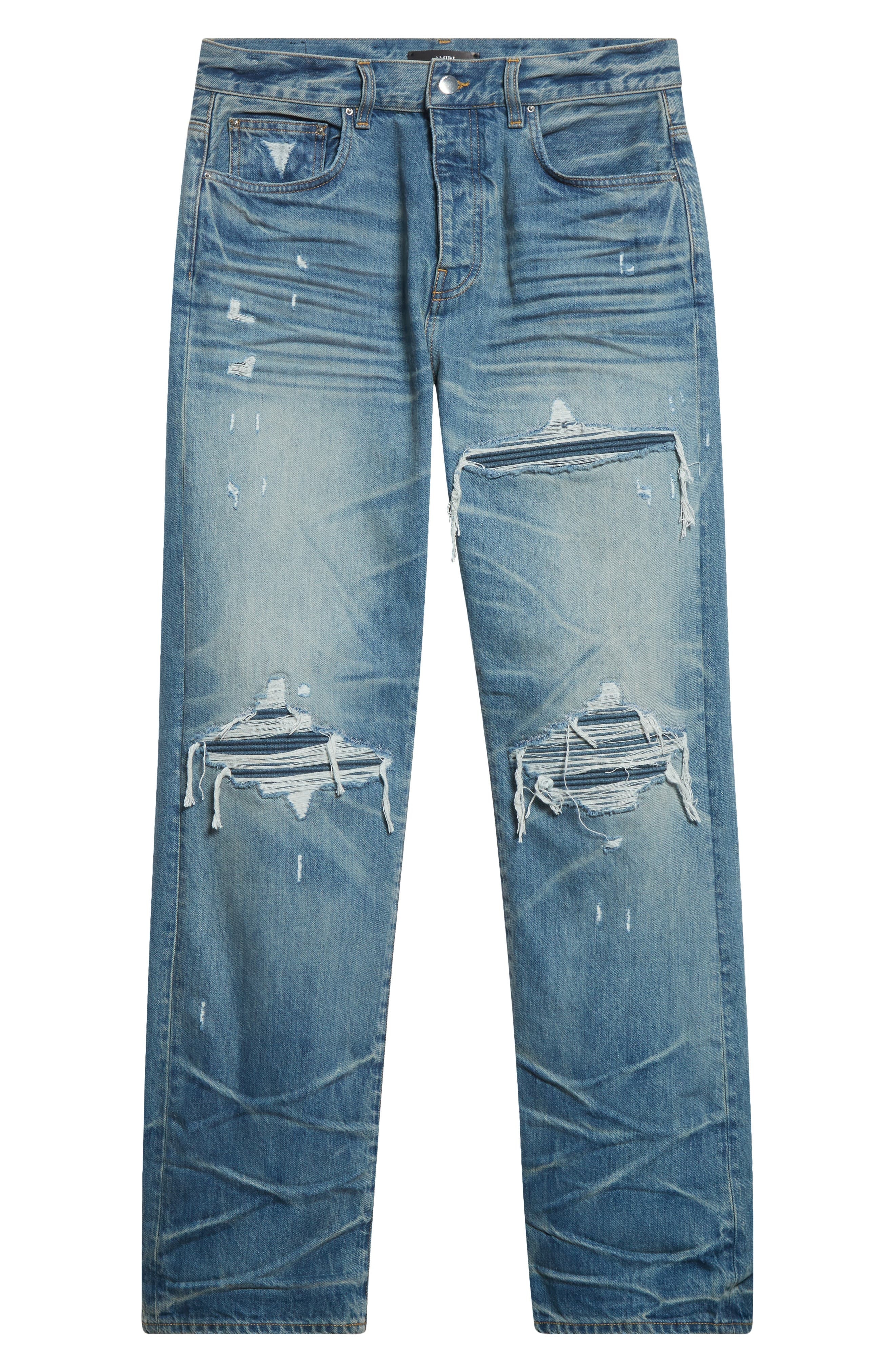 AMIRI MX1 Ripped Straight Leg Jeans in Honeycomb Indigo at Nordstrom - 6