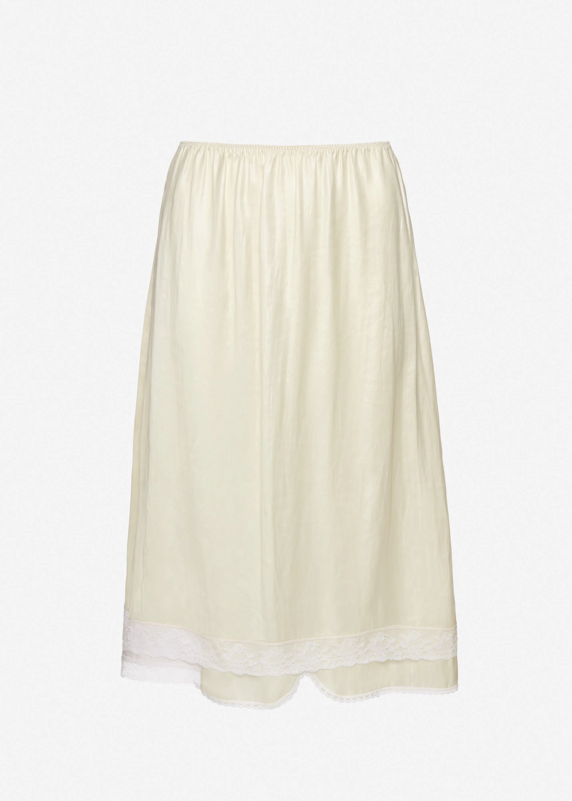 Mid-length slip skirt with lace-trimmed hem in cream - 1