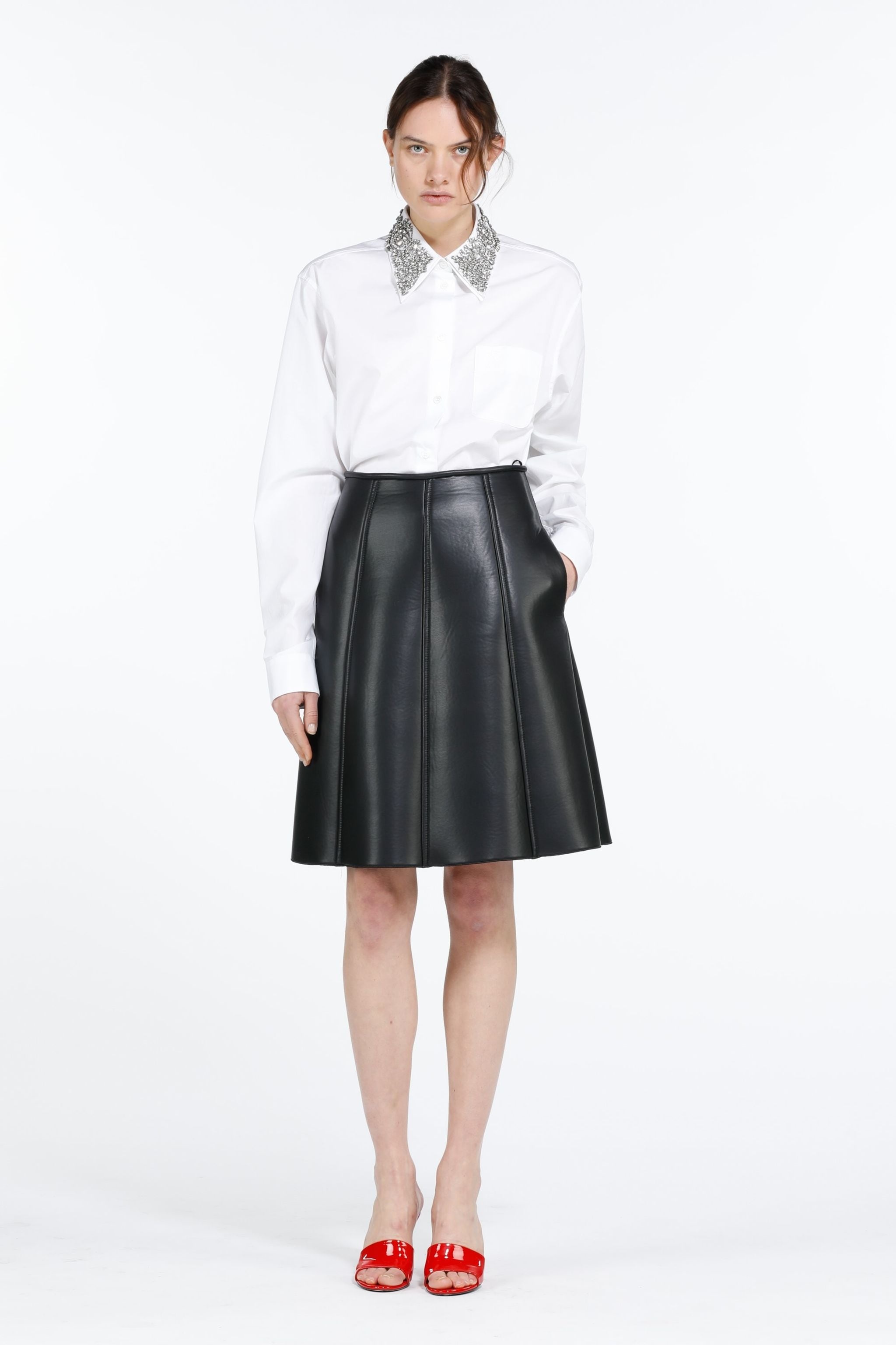 SYNTHETIC-LEATHER A-LINE SKIRT - 4