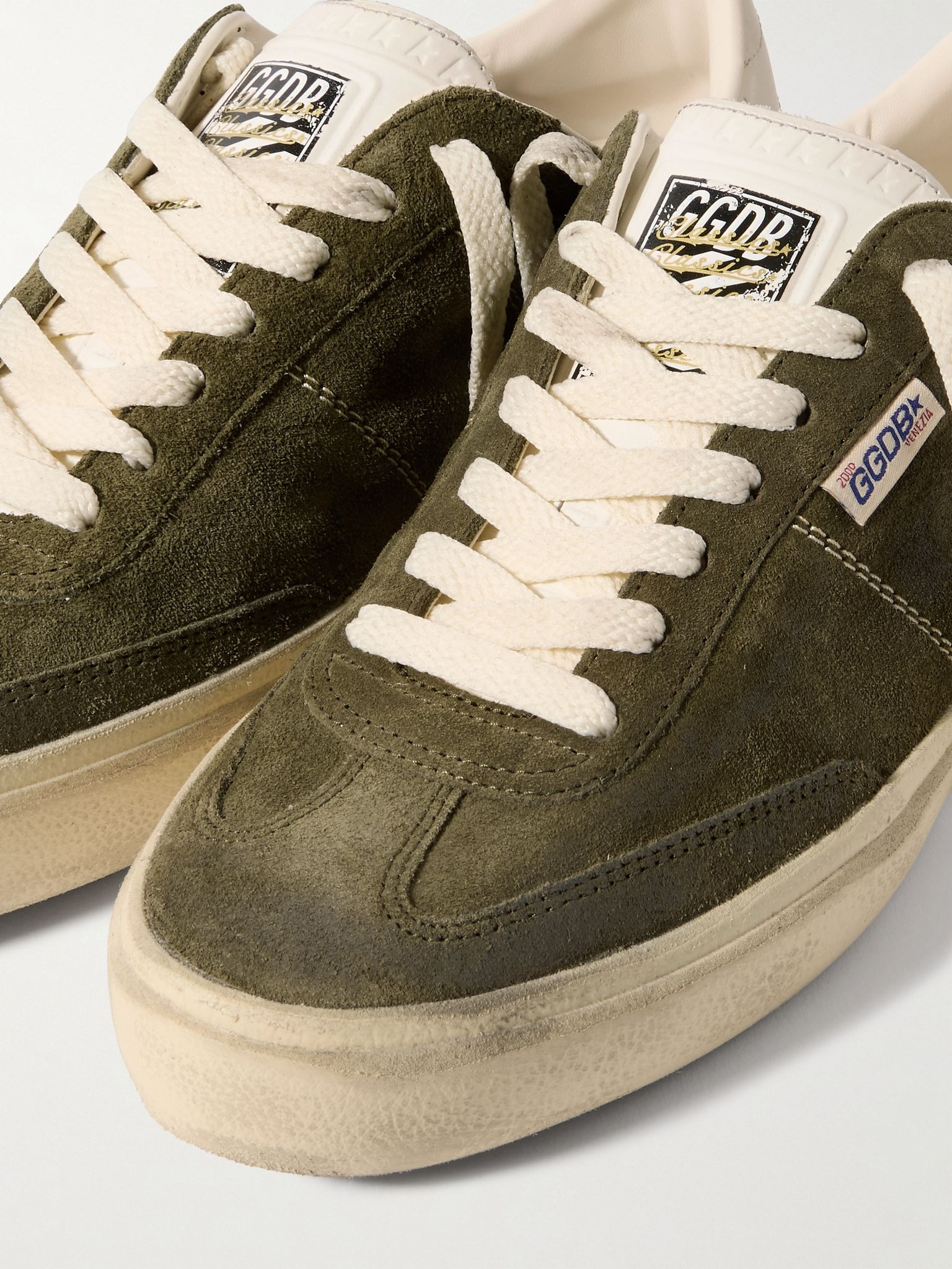 Soul-Star Distressed Leather-Trimmed Suede Sneakers Green - 6
