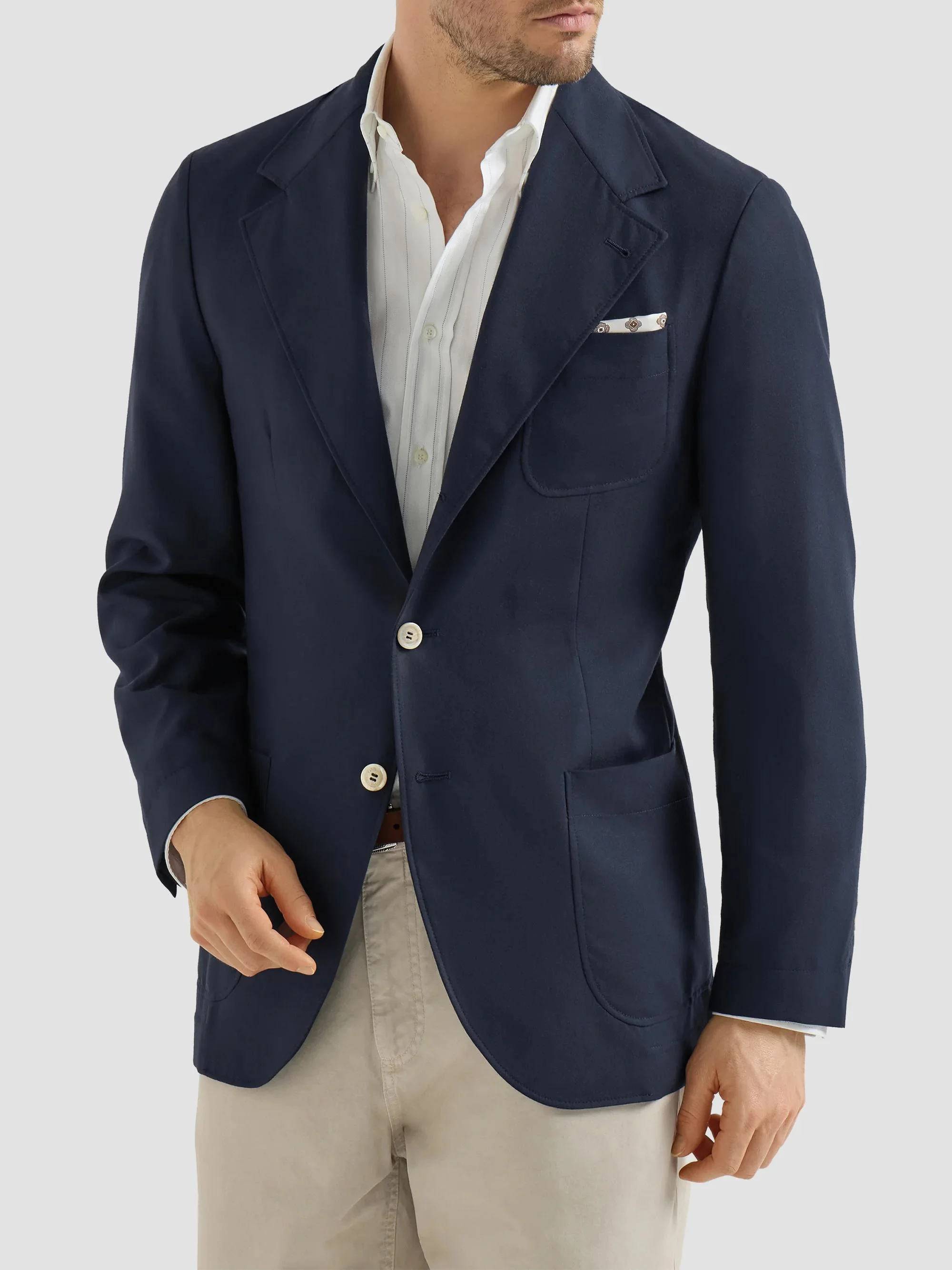 Men's Cashmere Batavia Deconstructed Blazer with Patch Pockets - Blue - 1