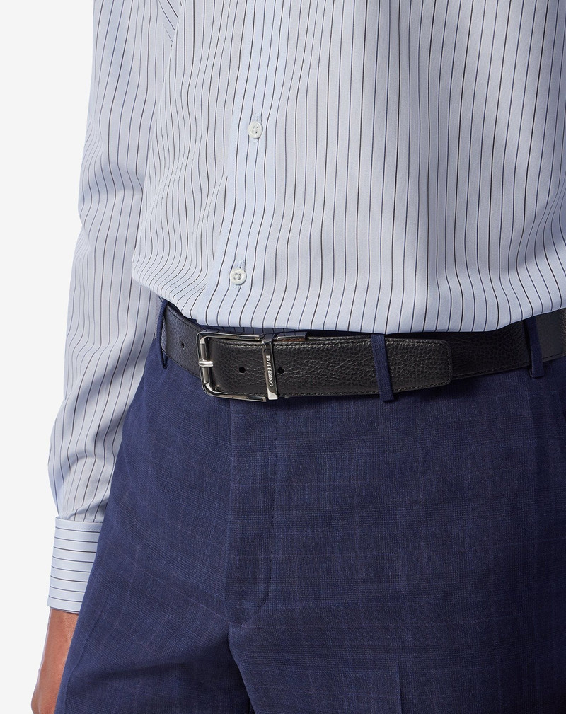CORNELIANI Black/cognac leather belt with dollar print outlook