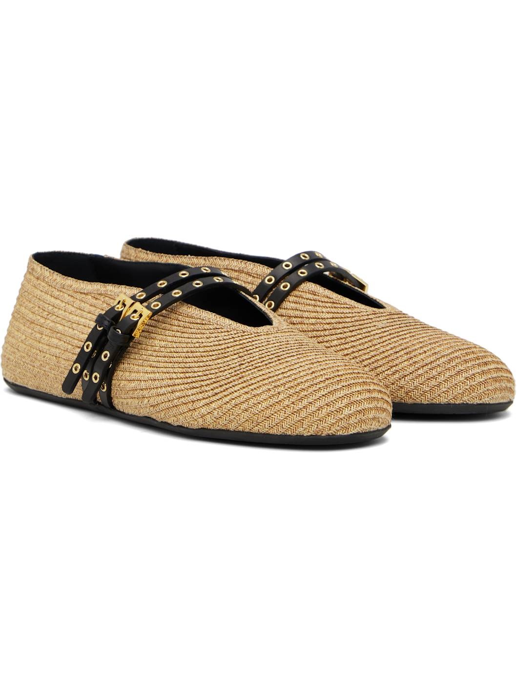 Beige Paper Straw Ballerina Flats - 4