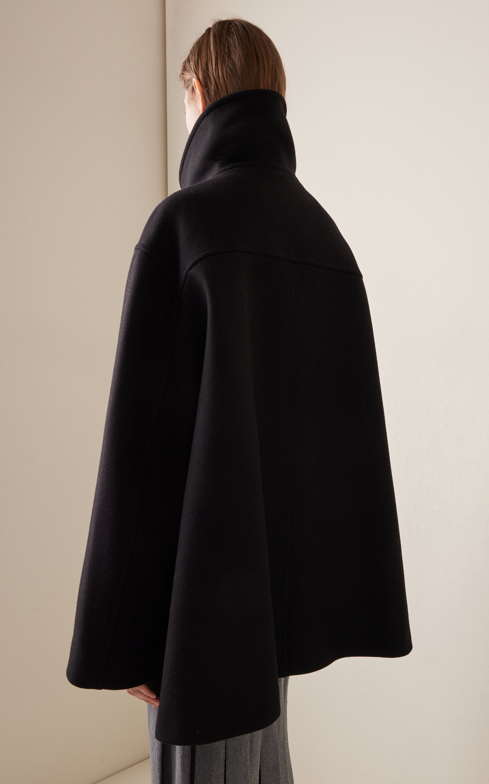 Melbo Leather-Trimmed Wool Coat black - 5