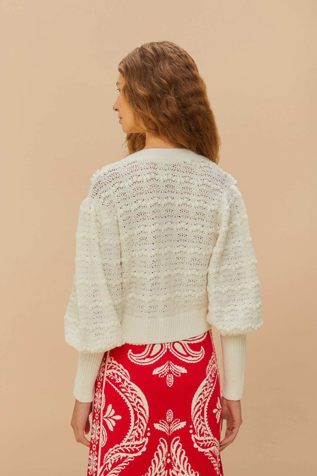White Lace Stitch Knit Crop Cardigan - 4