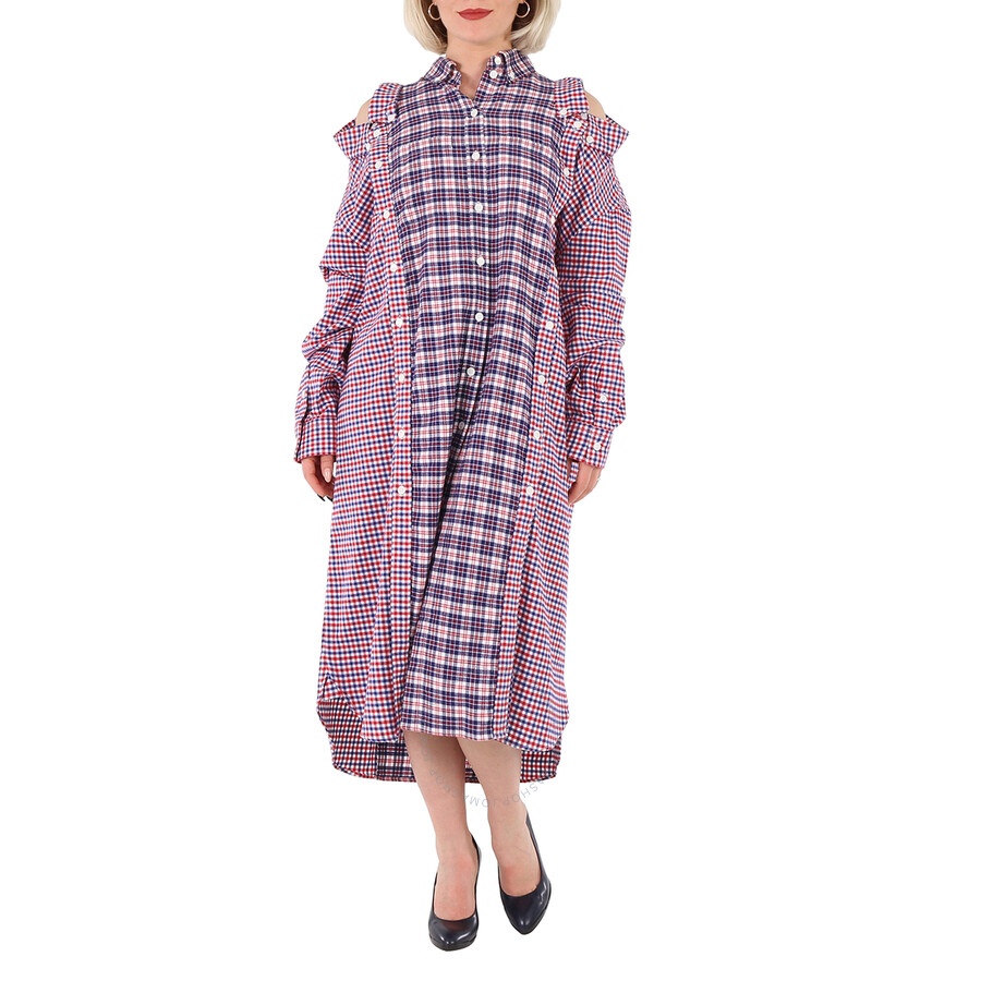 Burberry Bright Red Reconstructed Contrast Check Shirt Dress - 3