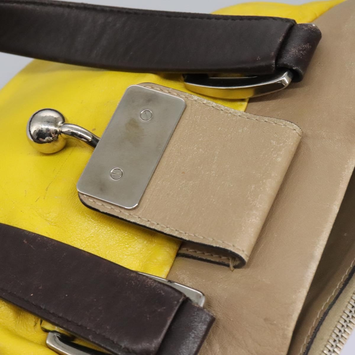 CELINE Hand Bag Leather Yellow Brown Silver - 10