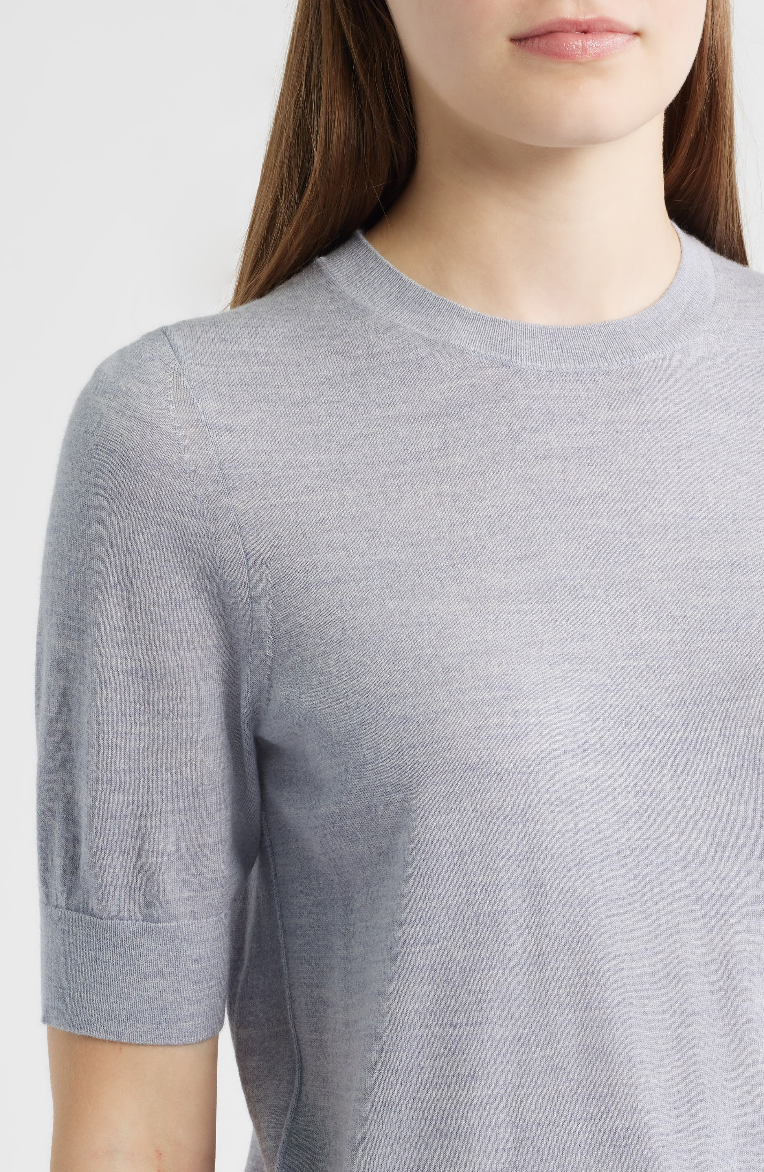 BOSS Farbella Short Sleeve Virgin Wool Sweater in Glacier Grey at Nordstrom - 4