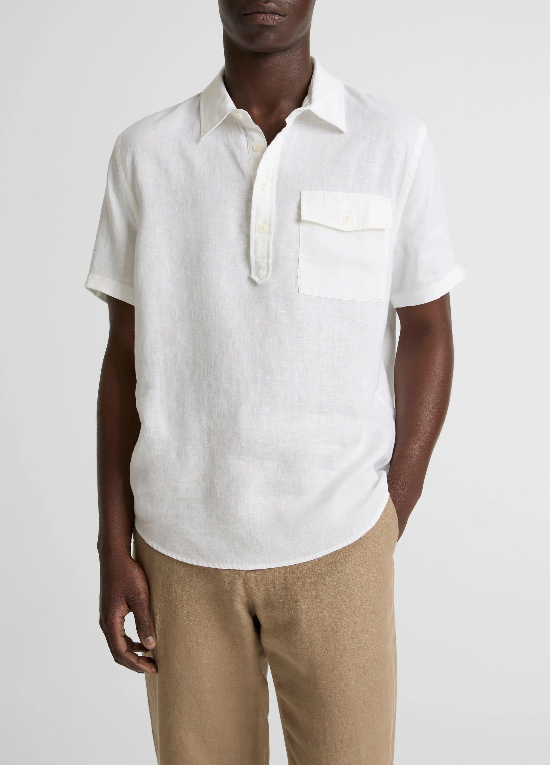 Linen Short-Sleeve Half-Placket Shirt - 1