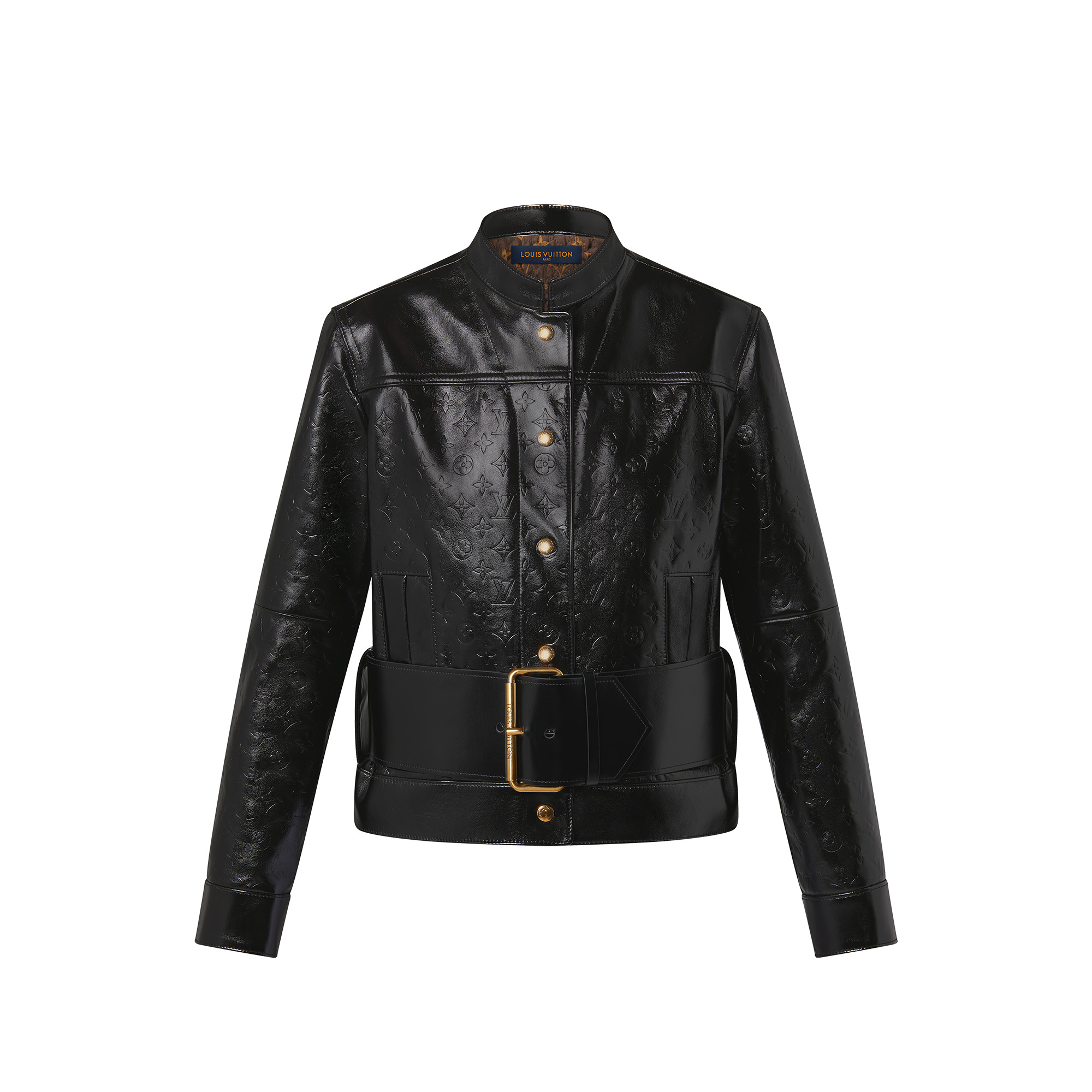 Oversized Belt Embossed Monogram Leather Jacket - 1