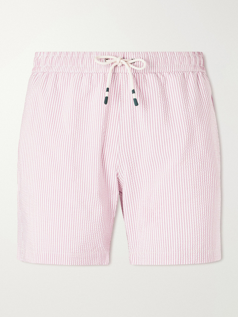 Straight-Leg Mid-Length Striped Seersucker Swim Shorts 1