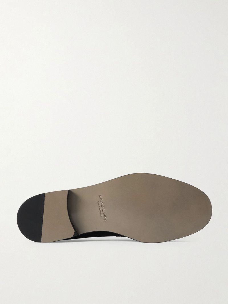 Manolo Blahnik Perry Suede Penny Loafers Black outlook