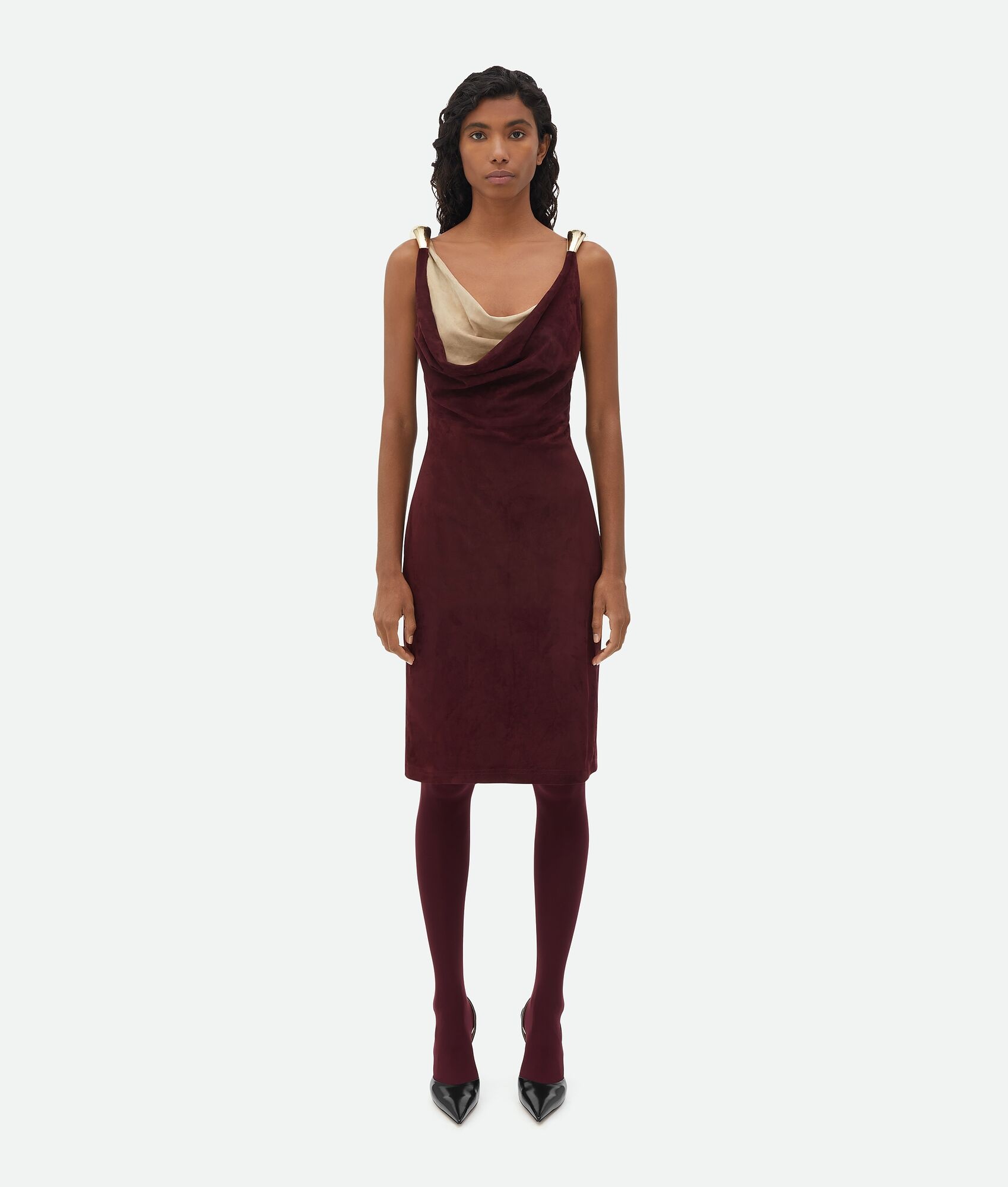 Fluid Suede Midi Dress With Metal Detail - 1