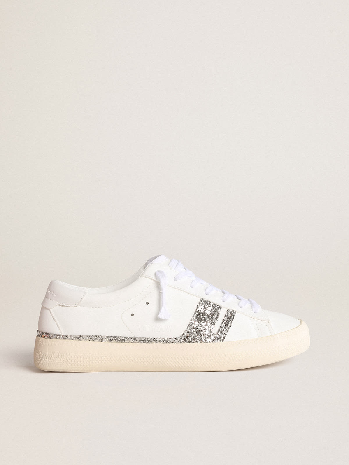 Yatay Model 1B sustainable sneakers with white bio-based upper and silver recycled glitter Y - 1