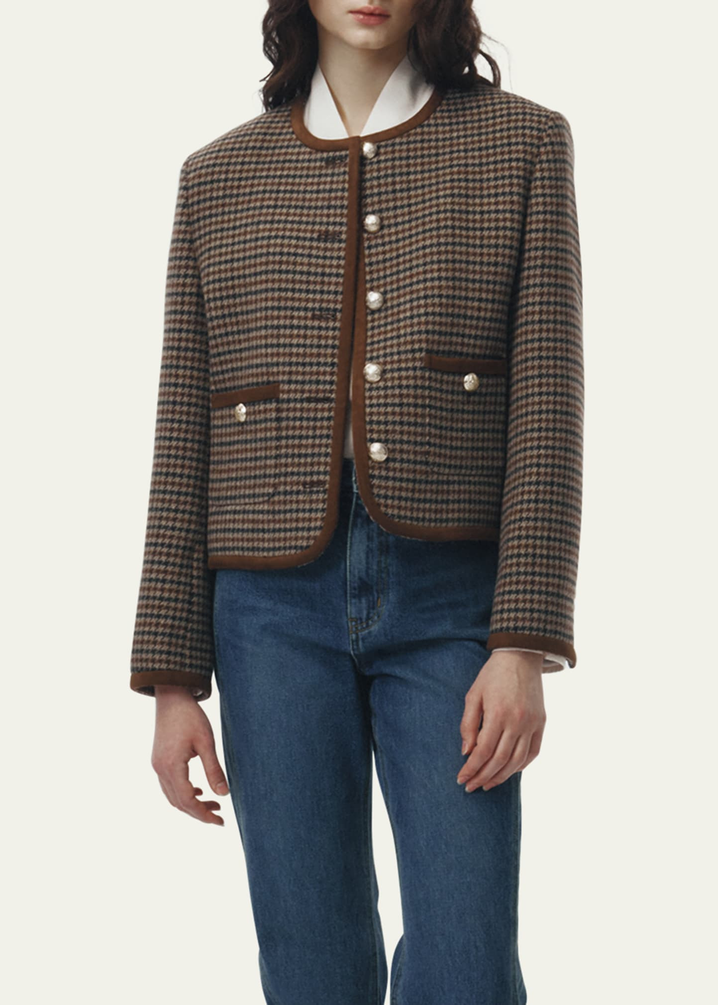 Tailored Houndstooth Tweed Jacket - 4