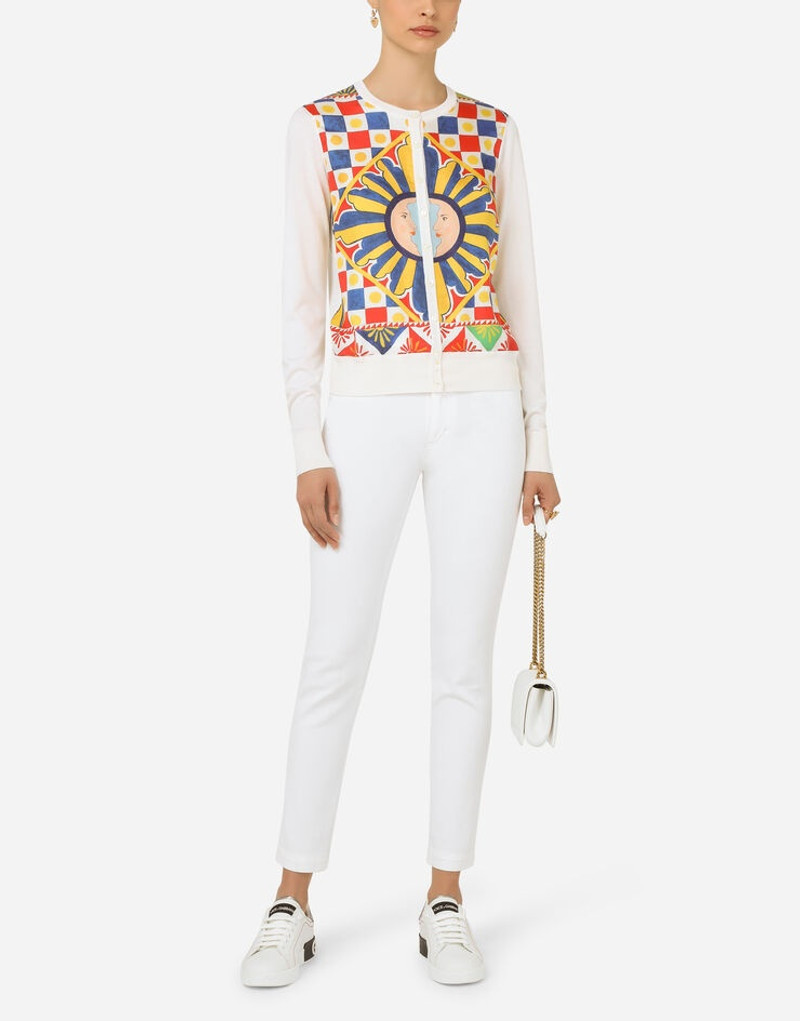Carretto-print silk and twill cardigan 5