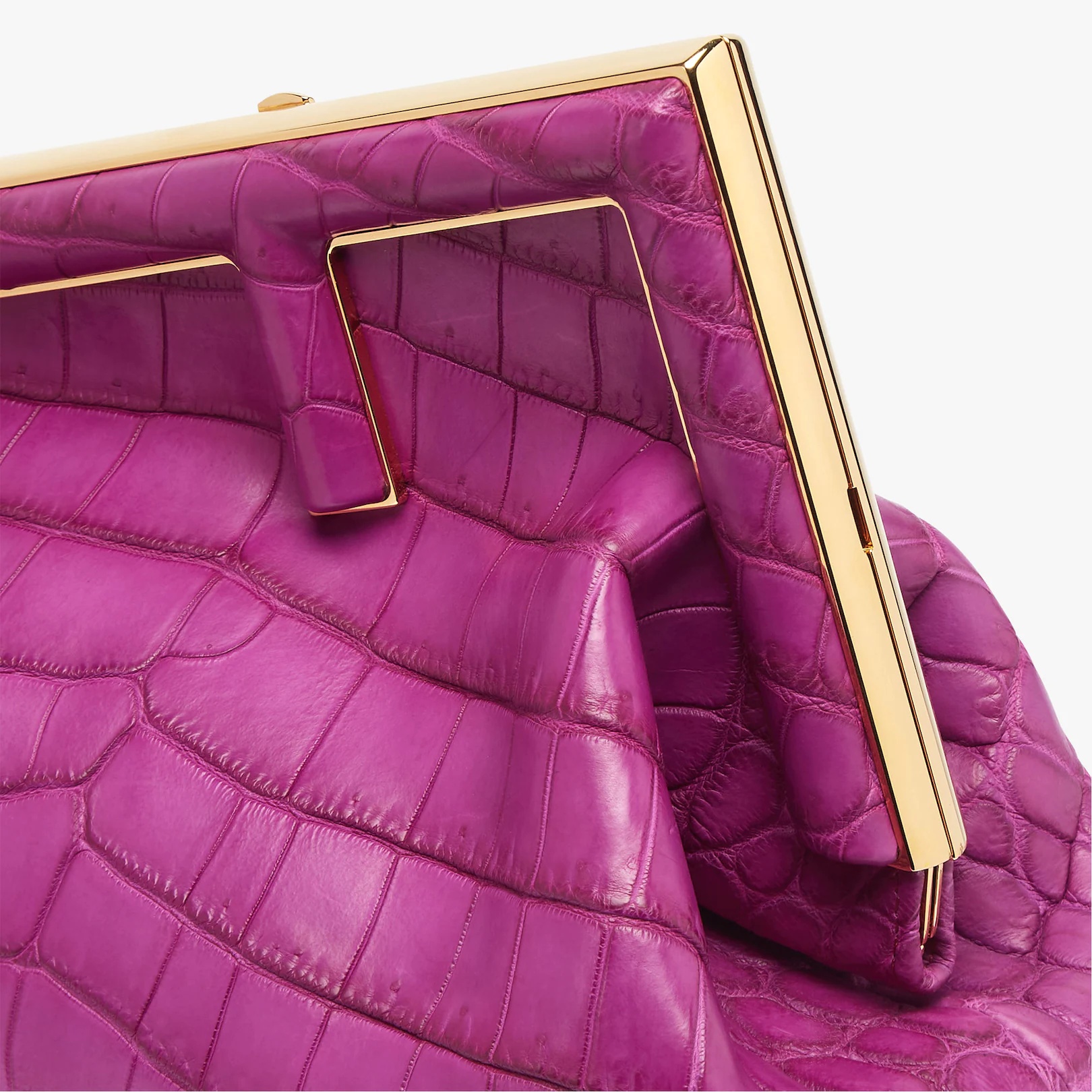 Medium Fendi First bag in exquisite purple crocodile leather with an oversized F metal clasp with to - 5