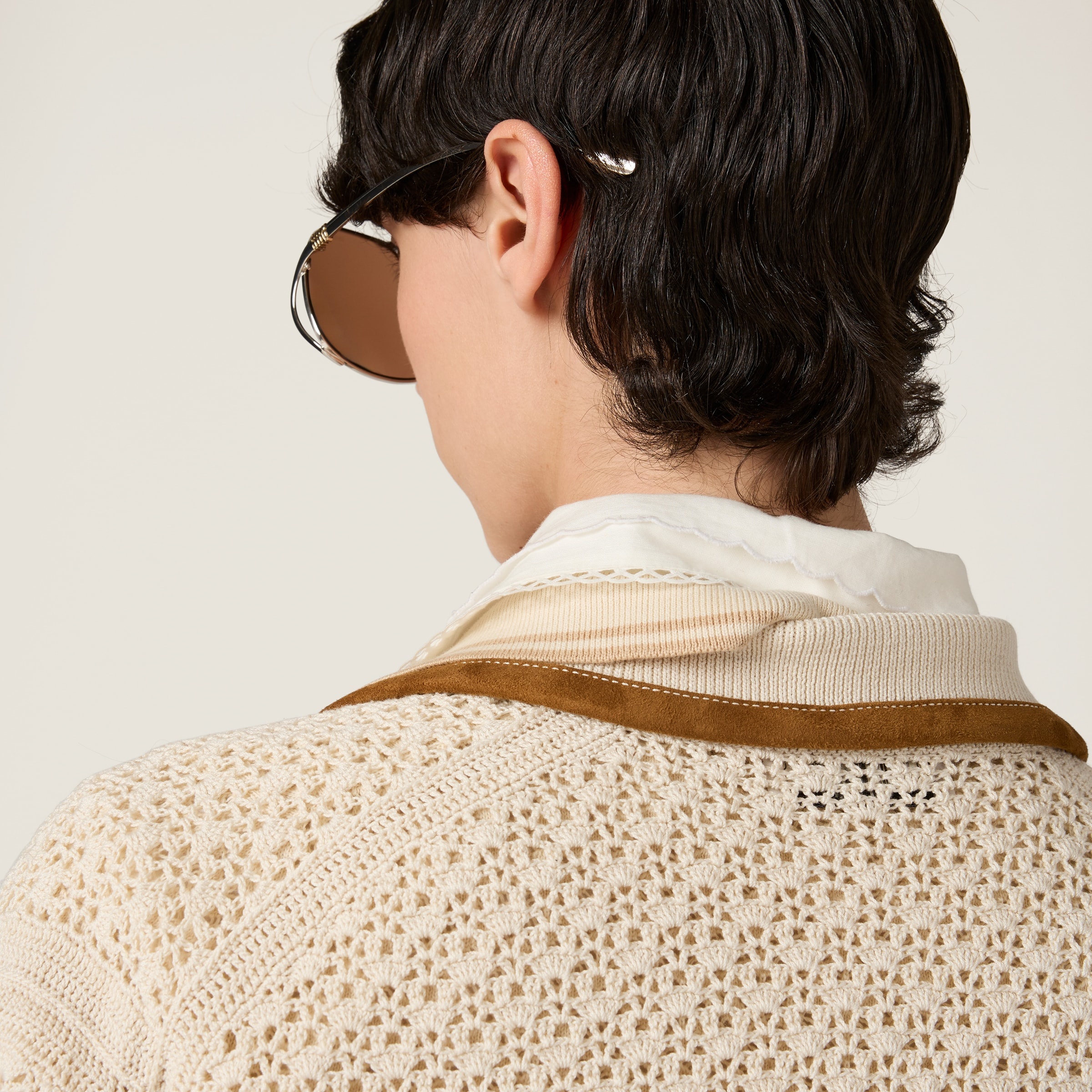 Cotton and suede cardigan - 5