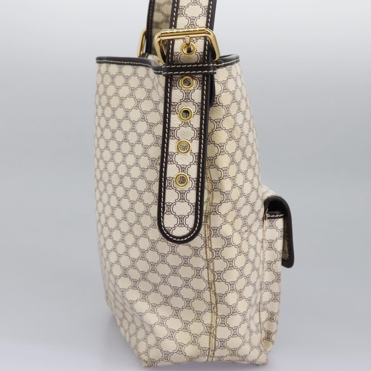CELINE Macadam Canvas Shoulder Bag Pvc Leather White - 4