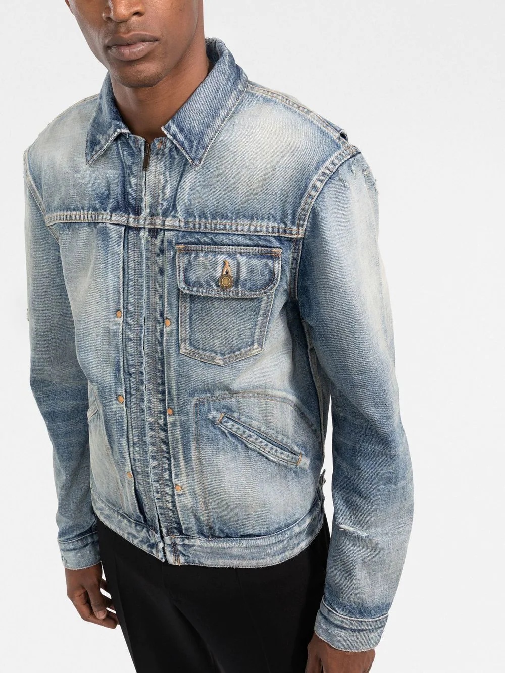 zip-front denim jacket - 3