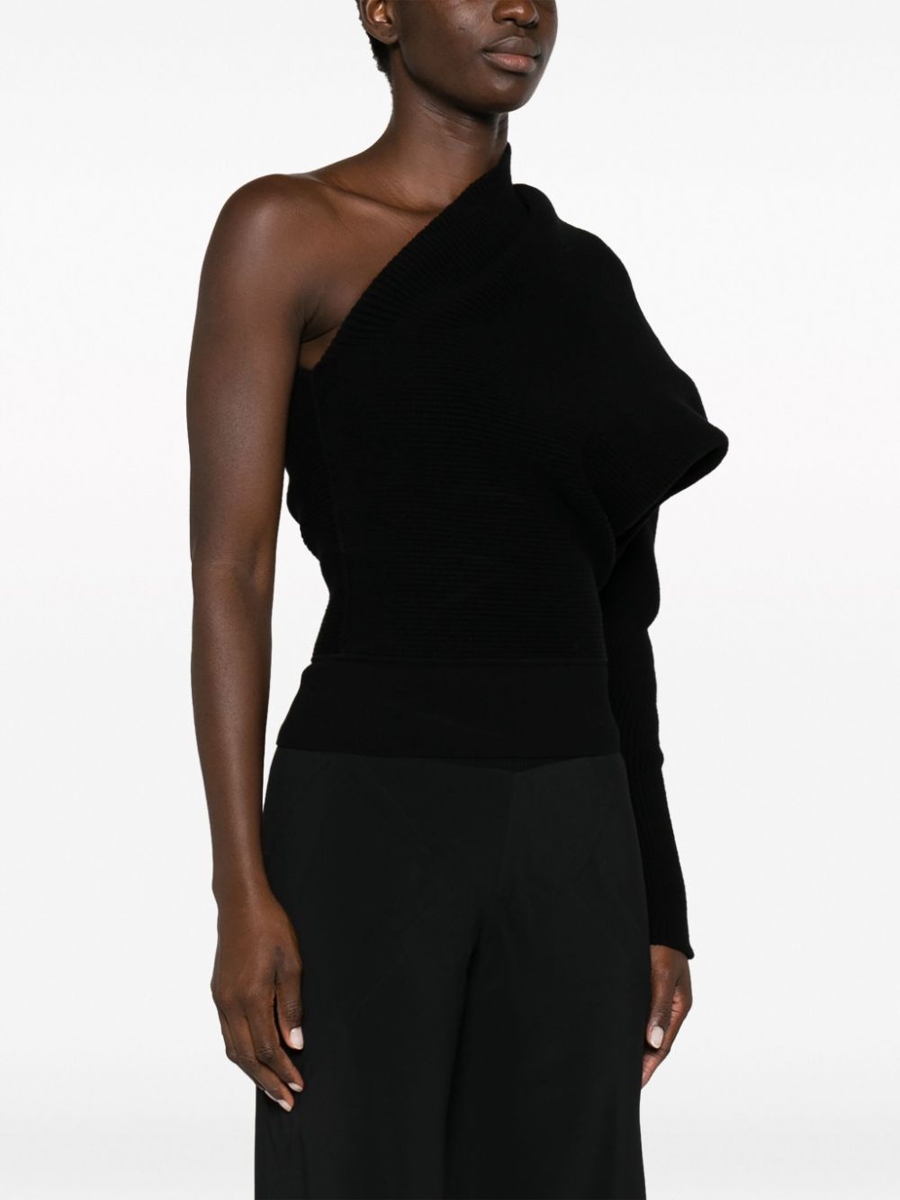 one-shoulder ribbed-knit jumper - 3