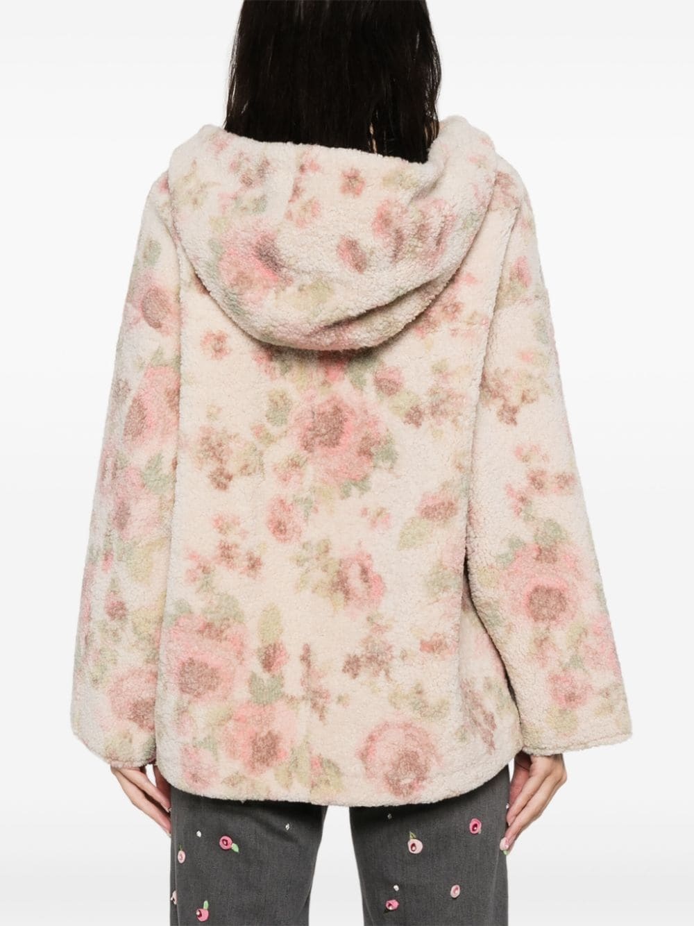 bouquet-print shearling jacket - 4